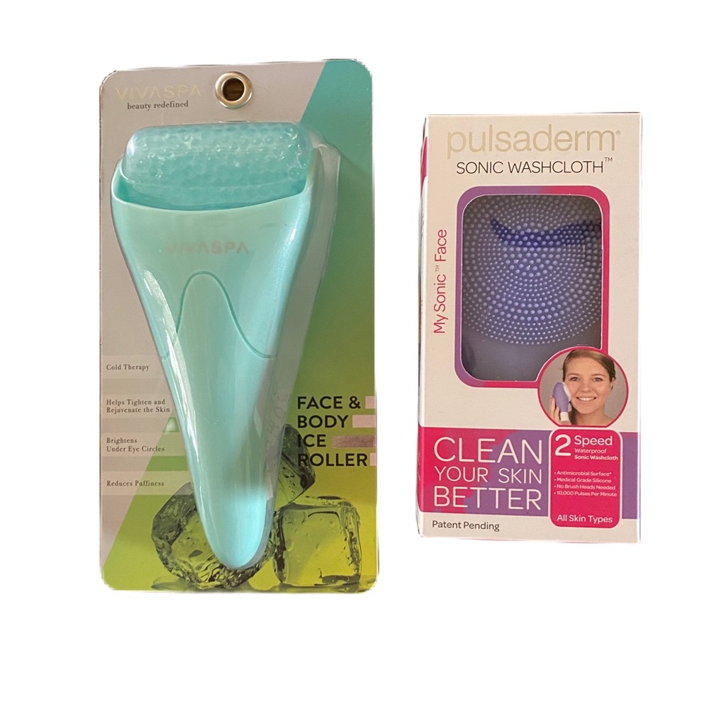 Vivaspa Face & Body Ice Roller & Pulsaderm Sonic Washcloth Combo